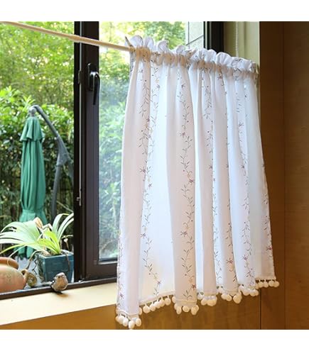 Rideau Brise-bise Campagnard 135x90 Cm - Voilage Cuisine, Motif Carreaux, Style Vintage