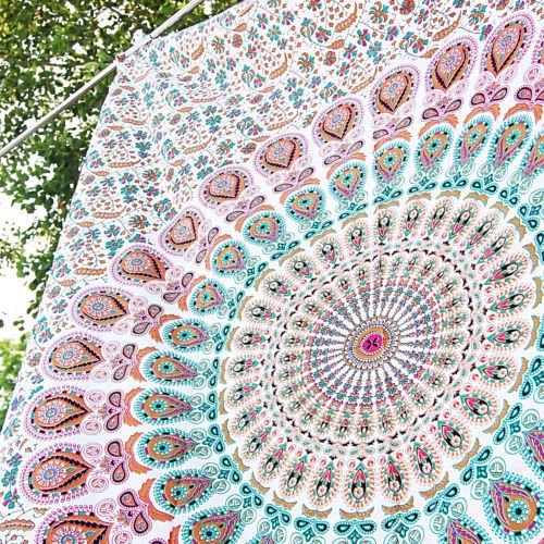 Aakriti Gallery - Arazzo da parete singolo, dimensioni: 215 x 140cm, motivo mandala decorazione artistica, in stile hippy, per camere da letto, colore: verde, 100% Cotone, Pink, 85x55 inches