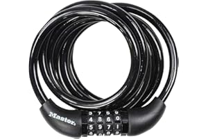 Master Lock Cable Antivol Vélo [1,8 m Câble] [Combinaison] [Extérieur] 8221EURDPRO - pour Vélo, Vélo Electrique, Skateboard, Poussettes, Tondeuses et autres Equipements 18,2 x 15,2 x 2,4 cm Noir