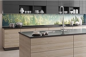 DIMEX LINE Film autocollant pour crédence de cuisine - Motif brouillard sur la forêt - 350 x 60 cm - Film décoratif adhésif - Protection anti-éclaboussures pour cuisine - Fabriqué en UE