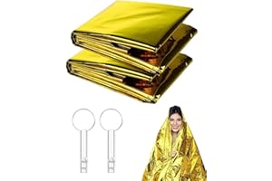 KEMUZ 2 Stück Rettungsdecke Extra Stark, Notfalldecke mit 2 Pfeife, Wandern Sicherheitsdecke, Universal Wärmedecken, Rettungsdecken, Für Erste Hilfe Notfall, Wandern und Camping Und Outdoor