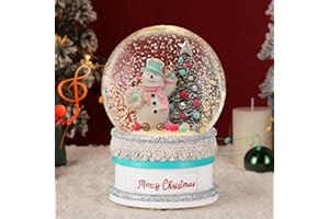 Lewondr Globo Cristal Nieve Navideño, Base de Pastel y Muñeco de Nieve con Sombrero Formal, Spinning Glow y 8 Canciones, Caja Musical Árbol Navidad, Alimentado por la Batería Lámpara de Navidad