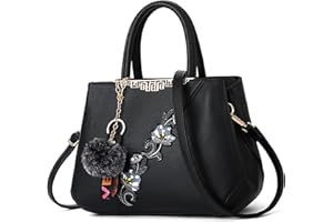 DIRRONA Sac à Main Femme Élégant – Sac Bandoulière Multicolore à Broderie Florale avec Pompon Mignon Imperméable – Idéal pour Le Travail Le Voyage la Soirée Le Mariage Noir Minuit