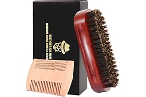 SOFMILD Beard Brush for Men, Boar Bristle Black Walnut Wood Beards and Mustaches Grooming Set To Tame and Soften Your Facial Hair