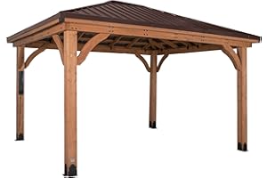 Backyard Discovery Barrington 100% Cedar Wood Gazebo | Heavy Duty Hardtop Outdoor Shelter for Garden and Patio | Steel Roof | Waterproof & Weather Resistant | Powerport | 4.3m x 3.1m (14ft x 10ft)