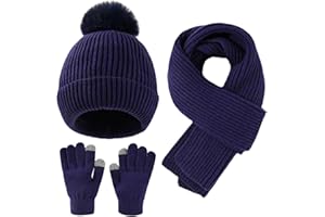 Yaopelky Set Cappello, Sciarpa e Guanti Invernale per Bambini - Berretto con Pompon, Sciarpa Lunga e Guanti Touchscreen - Completo 3 in 1 per Ragazze e Ragazzi
