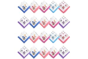 QESSUVNC 20pcs Handkerchiefs Cotton Handkerchiefs Ladies Vintage Floral Print Handkerchiefs Flower Cotton Hankies Soft Floral Handkerchief Child Handkerchief Ladies Square Hankies for Daily, Wedding