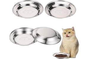TranRantic 4 Piezas Cuencos de Acero Inoxidable para Gatos, 16 cm Cuencos de Comida para Gato, Cuenco Poco Profundos para Gatitos, Platos Metálicos para Gato para Cachorros, Perros Pequeños y Conej
