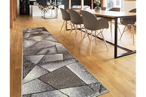 ‎OKU-TEX oKu-Tex Teppich Webteppich für Wohnzimmer, Flur, Schlafzimmer Teppichläufer, Brücke Grau Modern geometrisches Design Öko-Tex 100 Größe 80 x 330 cm 30161grau080330