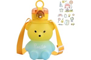 Xzeemo Cute Bear Water Bottle With Straw, 800ML Childrens Drink Bottle, Leak-Proof Water Bottle, BPA Free Sport Drinks Jug, Gradient Colorful Water Bottles for Kids Girls Boys School Travel (B)