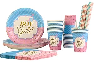 AHPYEUHK Stoviglie Per Feste 125 Pezzi Piatti Carta Set,Piatti e Bicchieri per Feste di Compleanno,Piatti e Bicchieri Tovagliolo Cannuccia per Compleanno Baby Shower Matrimonio-25 Invités (colorato)