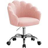 WOLTU Cashmere Dressing Table Chair, Swivel Chair with Wheels, Pink | Petal Back, Ergonomic for Makeup, Metal Legs