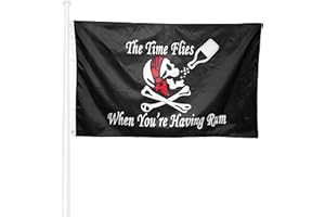 KliKil Bandera Piratas Ron Grande - 1 Bandera de Pirata rum para Balcon, Bandera Piratas the time flies when you're having rum Para Exterior Jardin, Pirate Rum Flag - 90x150 cm