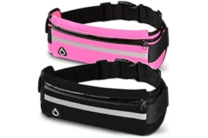 CREADY® Pack 2 Riñonera Running Ajustable y Reflectante para Hombre y Mujer, Accesorios Deporte, 2x1 Riñonera Movil Colores Rosa y Negro (Rosa)