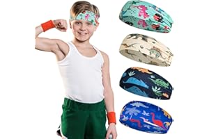 HOPTON Stirnband Kinder, 4 Stück Dinosaurier Kinder Stirnband Baby Junge, Dünnes, Ultraleichtes und Elastisches Haarband Junge, Sportstirnband in 4 Stilen (BLUE, BOY)