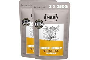 ‎EMBER Ember Snacks - Biltong-Snack (2x250g Original) - hoher Eiweißgehalt - Geschmacksrichtung