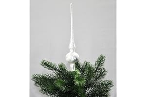‎THÜRINGER GLASDESIGN Jack Christbaumspitze Thüringer Glas 28cm Spitze Mundgeblasen Eislack Glanz Matt, Farbe:Weiß Eislack
