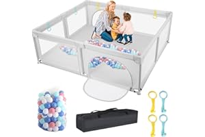 MAMIZO Kojec dla niemowląt, 180 x 150 x 68 cm, z oddychającą siatką z czterech stron, kratka do raczkowania i antypoślizgowa podstawa, duży bezpieczny plac zabaw, z 4 pierścieniami do ciągnięcia i piłkami do