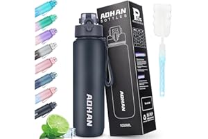 AOHAN Butelka sportowa z sitkiem na napoje 1 l, tritan, bez BPA, do napojów gazowanych, szczelna, ze skalą pojemności, do uprawiania sportu, szkoły, biura, na zewnątrz, siłownię i rower
