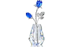 ‎H&D HYALINE & DORA H&D Zwei kristallblaue Rosen,Kristallrosenfigur mit silberner Stange,Für Immer Kristallrose Briefbeschwerer,Romantisches Geschenk für Sie/Frau/Mutter/Frauen,Valentinstagsgeschenke für Sie