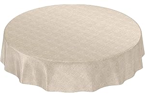 ‎ANRO ANRO Wachstuchtischdecke Wachstuch Wachstischdecke Tischdecke Wachstuchdecke Beige Leinenoptik Rund 140cm