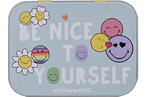 MEVSIM STORE Smiley Pansements Enfants Produit sous licence - Boîte métal - 24 pansements - Boîte de rangement de pansements pour enfants