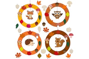 DKINY 4 Couronnes d'Automne en Bois à Colorer - Loisirs Créatifs pour Enfants - DIY Couronne Hérisson/Écureuil/Renard/Hibou pour Activité Manuelle Automne en Classe Jouet Fête