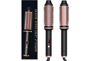UKYITU Thermal Brush, 38MM Thermal Brush for Hair, Hot Brush Volumizing Curling Iron, Thermal Hair Brush with LCD 120-210℃ Heated Round Brush, Increase Hair Volume, Loose Curls, Straight Hair, Dual Voltage