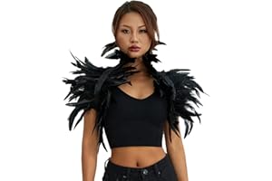 ESSECMBS Womens Natural Feather Cape Costume Gothic Lacing Shawl Shrug Collar Feather Cloak for Halloween Cosplay Christmas Party