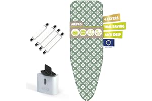 LaundrySpecialist AIRPRO 6-warstwowy pokrowiec na deskę do prasowania na żelazko parowe, rozmiar L/XL uniwersalny, maks. 52 x 140 cm, koniec z wodą pod deską do prasowania, prasowanie do 50% szybciej,
