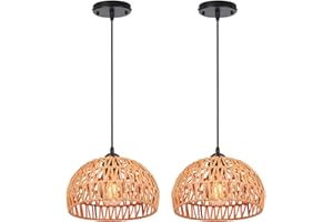 LIGKIN 2 Pezzi Lampada a sospensione Rattan Illuminazione Vintage Industriale Lampadario E27 Boho Plafoniera Retro Paralume Metallo e Corda di Canapa per Soggiorno Sala da pranzo Camera da letto