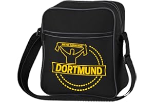 VIMAVERTRIEB® Retrotasche hoch Dortmund - Meine Fankurve - Druck: gelb - Tasche Umhängetasche Fußball Fanartikel Fanshop - schwarz/schwarz