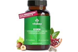 ‎VITABAY Vitabay Eisen Hochdosiert 319 mg – 120 Vegane Kapseln – Eisenbisglycinat & Eisentabletten – Eisenpräparate für Sauerstofftransport, Energiestoffwechsel & Immunsystem