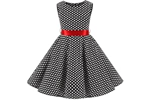 FYMNSI Enfants Fille Robe Années 50 Vintage Imprimée À Pois Fleur Pin Up Audrey Hepburn sans Manches à Col Rond Demoiselle Robe de Soirée Cocktail avec Ceinture 4-12 Ans