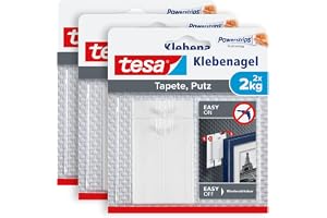 tesa limspik för tapet och puts - 2 kg - 3 x 2 spikar inkl. Powerstrips | 3-pack väggspikar - självhäftande, 2 kg hållkraft per spik - utan borrning, kan tas bort utan att lämna spår