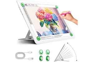 Zocelight Rechargeable A4 Light Pad with Built-in Stand,Super Bright Magnetic Light Box For Tracing,Wireless Diamond Art Light Board with Side Buttons,Light Table for Diamond Painting,Sketching(White)