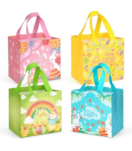 JOYIN 36 Pièces Sacs De Chasse Aux Oeufs De Pâques Avec Poignées, Sacs De Pâques Non Tissés Pour Emballage De Cadeaux,Fête De Pâques Pour Enfants
