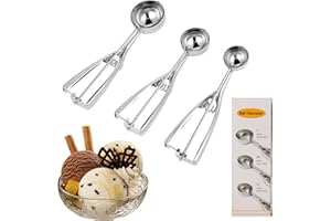 LROCOTANC Eisportionierer Edelstahl 3er Set, 3 in 1 Eislöffel in Größen 4 cm / 5 cm / 6 cm, Robust & Rostfrei – Ideal für Eisbecher, Eiswaffeln und Obstzubereitung