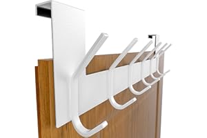 SKOLOO Porte-manteau de porte avec 6 crochets, crochet de porte à suspendre sans perçage, crochet pour cuisine, salle de bain, salon et couloir Blanc