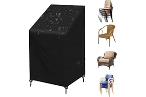 SIRUITON Pokrowiec na krzesło ogrodowe wytrzymały wodoodporny pokrowiec na krzesło do układania w stos tkanina Oxford 420D czarny 120 x 65 x 65/80 cm