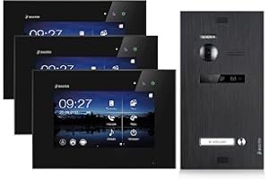 BALTER EVO Video Türsprechanlage ✓ Touchscreen 7 Zoll Monitor Schwarz ✓ 2-Draht BUS ✓ Schwarze Türstation für 1 Familienhaus Türklingel ✓ 150° Weitwinkel-Kamera (3 Monitore, Ohne App)