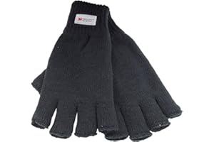 GM Apparel Thinsulate 3M - Guantes de lana para hombre y mujer, con aislamiento térmico, sin dedos, color negro