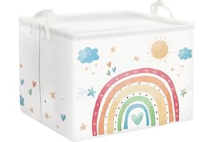 Clastyle Panier de Rangement Blanc Arc-en-Ciel pour Enfants - Boîte de Rangement Carré pour Jouets et Vêtements pour Chambre de Bébé, Salle de Jeux, Salle de Lavage, 30x30x40 cm