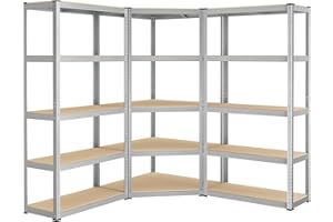 ‎SONGMICS SONGMICS Eckregal-Set 5 Ebenen, Schwerlastregal, Metall, Lagerregal für Garage, Abstellraum, Kellerregal, bis 2625 kg belastbar, silbern-naturbeige GLR070E03