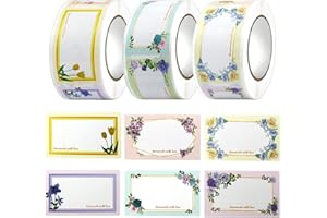 CHRI 750 etichette autoadesive per marmellate, etichette adesive rimovibili, 5 x 3 cm, motivo floreale eucalipto, per marmellata, cottura, bottiglie, fatti a mano, 12 colori (stile A)