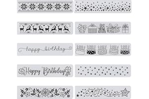 SUCHOOW 10 Concave Convex Embossing Stencils, 15 x 3 CM, Happy Birthday Designs, DIY Gift Craft Kit for Scrapbooking & Photo Paper