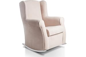 SUEÑOS ZZZ SUENOSZZZ-ESPECIALISTAS DEL DESCANSO Sillon orejero balancin Blanco Carla (Sillon Lactancia) Sillón tapizado Antimanchas acualine Color Beige. Mecedora para Dormitorio, Salon o habitacion de Bebe