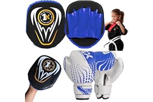 ONEX Set De Boxe Enfant Gants D'entraînement Et Professionnels Enfants Concentrer Pad Combat Frappe Sac Junior Focus Pad MMA Sport Cuir Synthétique Boxing Gloves 6oz