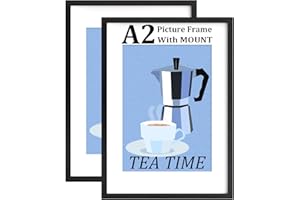 Bobeen A2 Poster Frames with Mount, Pack of 2 Black Picture Frame (42x59.4CM) for Gallery, Living Room Wall Hanging