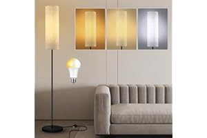 Hzitcigm Salon Lampadaire Sur Pied avec 3 Températures de Couleur Ampoule E27 12W Moderne Lampadaire LED Dimmable Chambre Lampe sur Pied avec Abat-jour en Lin, 175cm